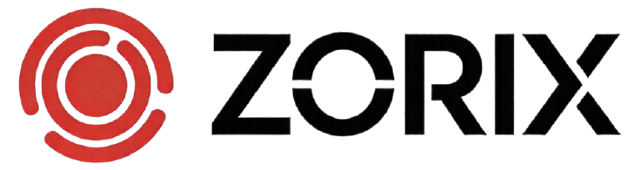 Zorix logo with red circular design and black text on a white background